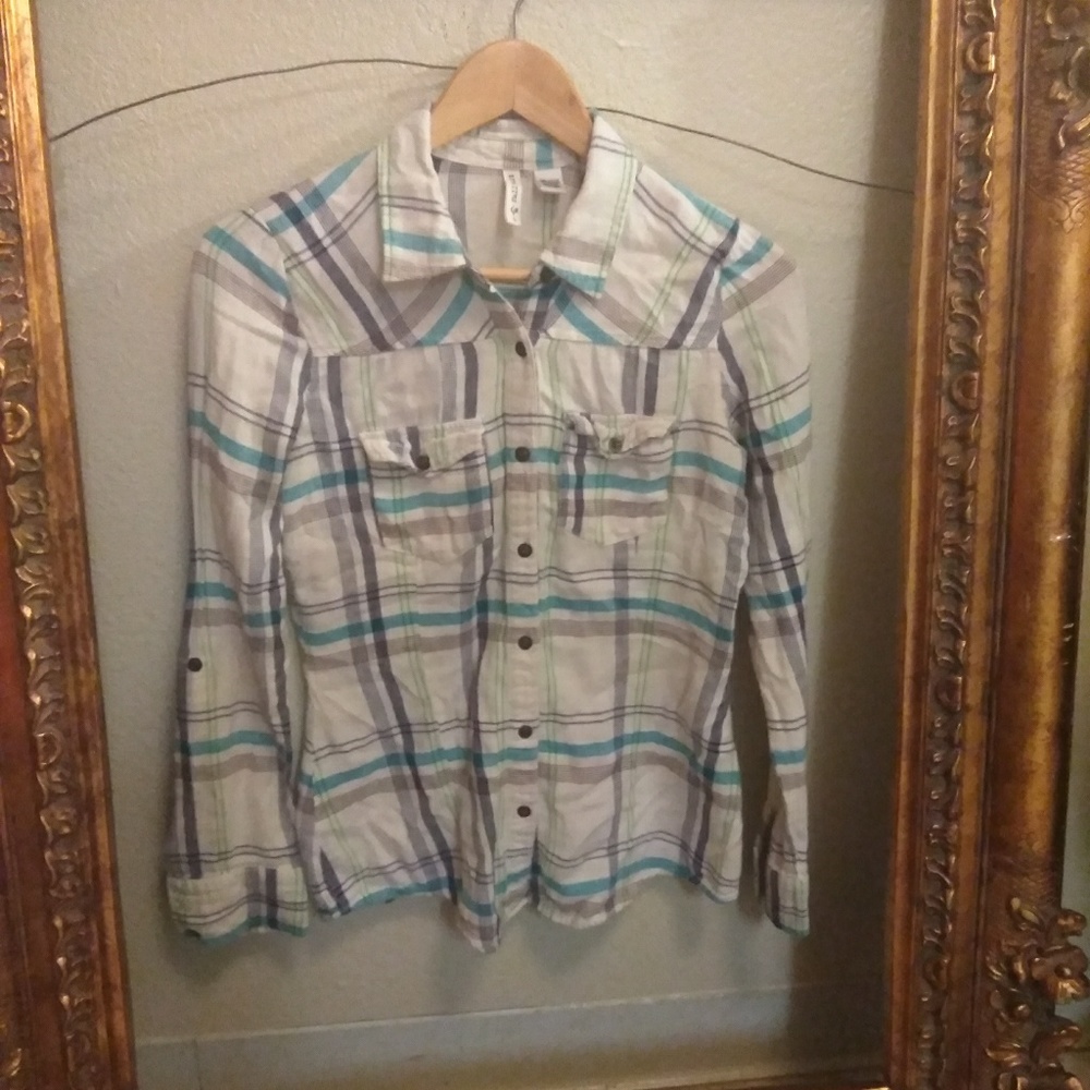 Full Tilt Flannel Plaid Teal & Blue & Green Small